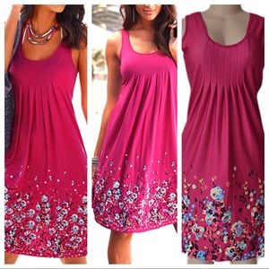 Pink Midi Dress with Floral Design on Bottom, L/XL